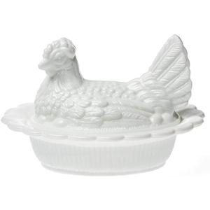 Mosser Glass Hen Candy Dish, Vintage Style Covered Candy Bowl with Lid, 6 Inch, White Milk Glass Mosser Glass Hen Candy Dish, Vintage Style Covered Candy Bowl with Lid, 6 Inch, White Milk Glass