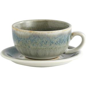 Coffeezone Vintage Design 12 oz Ceramic Latte Art Cappuccino Barista Cup with Saucer (Space Grey)