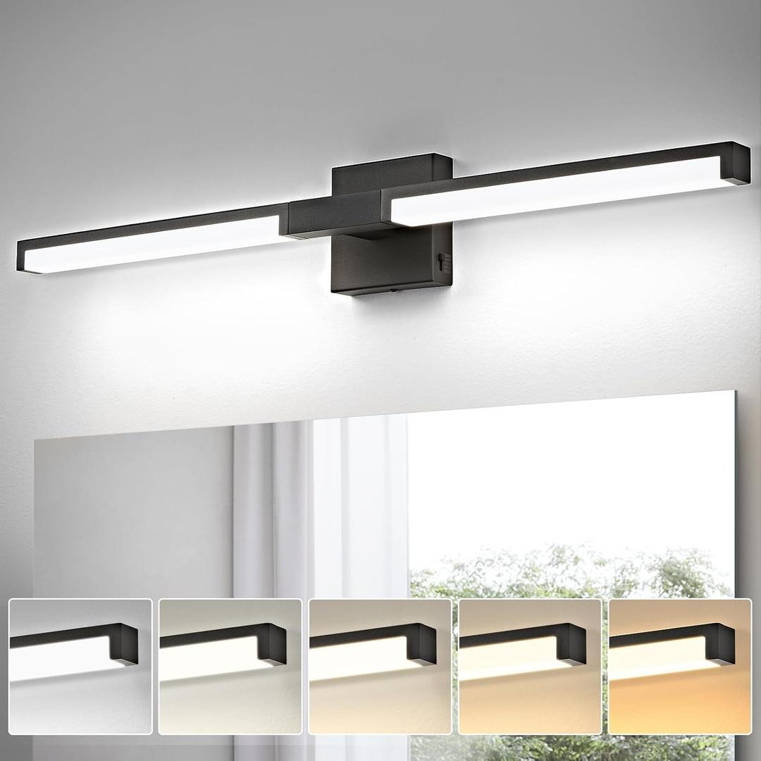 OKELI Modern Bathroom Light Fixtures Over Mirror, 32 Inch Matte Black Vanity Light Bar for Bathroom, 16W 5CCT Diammable Wall Light