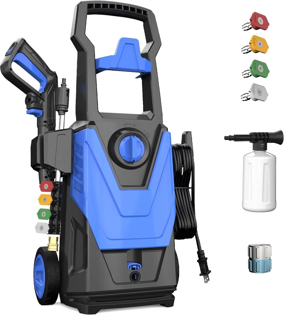 Electric Pressure Washer - 4800PSI Max 3.2GPM Power Washer Electric Powered with 20FT Hose, 4 Nozzles, Foam Cannon, Power Washer for Cars, Patios, Driveways, Blue