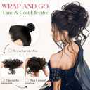 2PCS Messy Bun Hair Piece Tousled Updo with Tendrils Wavy Curly Hair Bun Scrunchies Ponytail Extension Elastic Band Hairpieces For Women (Dark Brown Mix Light Auburn)