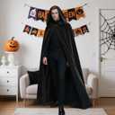 Reversible Cloak Cape with Hood Velvet Satin Witch Gothic Vampire Halloween Cosplay Costumes (Black, S)
