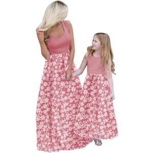 Mommy and Me Family Outfits,Sleeveless Casual Floral Dress with Pockets for Motner's Day (7-8 Years, Pink)