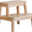 Adult & Child Wooden Two Step Stool Stepping StoolKids Step Stool Kitchen Step Stools for Bathroom Perfect for Kitchen, Bathroom, Bedrooms & More (Wood Color)