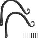 FEED GARDEN 2 Pack 8 Inch Hanging Plant Bracket Wall Hooks Decorative Plant Hangers for Outdoor Hanging Bird Feeders, Wind Chimes, Plant Baskets, Black