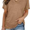 WIHOLL Womens Summer T-Shirts Short Sleeve V Neck Dolman Tops with Side Shirring Loose Fit Shirts Spring Fashion (Medium, 4-coffee)