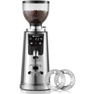 MOKKOM Professional 64mm Flat Burr Coffee Grinder with 100 Grind Settings, All-Metal Stainless Steel Body, Coffee Bean Grinder with Adjustable Electronic Timer, Anti-Static, LED Display