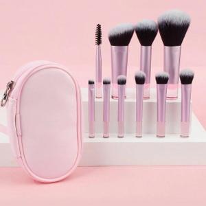 10pcs mini Makeup Brush Set Soft Synthetic Bristles For Foundation, Blush Eyeshadow Blending, Hypoallergenic For All Skin Types (Pink)
