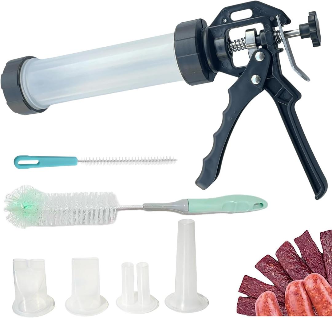 Professional Beef Jerky Gun Kits,Sausage Stuffer,Jerky Gun for Ground Meat,Food Grade Plastic Jerky Maker,Jerky Shooter,Jerky Cannon with 4 Nozzles and 2 Brushes