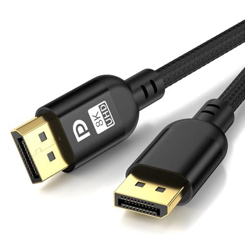 Diyanisly 8K DisplayPort Cable 6.6FT, Braided High-Speed DP 1.4 Cable, Support 32.4Gbps 8K@60Hz 4K@120Hz 2K@240Hz, High Refresh Rate Durable Flexible Cord for HDR DSC, Gaming Monitor/Graphics Card etc