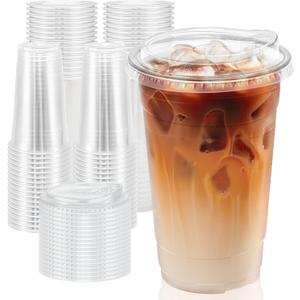 24 oz 50 Pack Clear Plastic Cups with Lids, Sturdy Iced Coffee Cups with Sip Lids, Disposable Food Safe Smoothie Cup for Cold Drinks, Juice, Milkshake