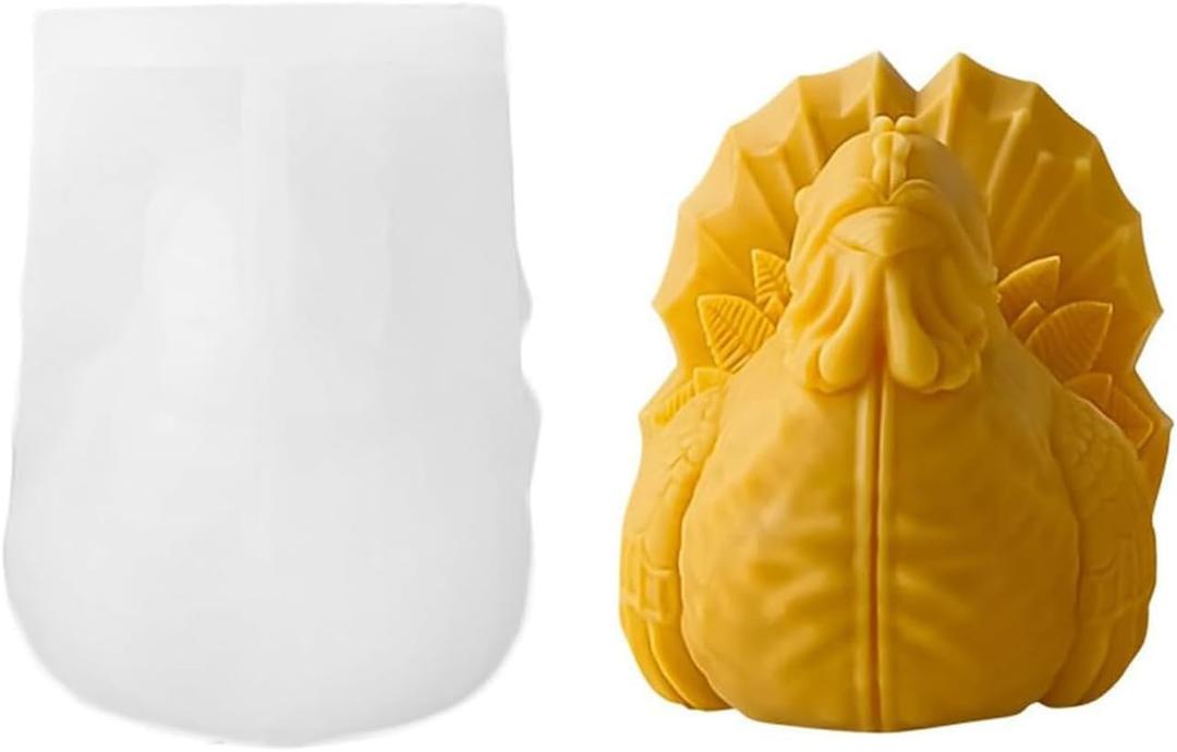 3D Turkey Candle Soap Mold, Thanksgiving Christmas Turkey Silicone Mold for Fondant, Soy Wax Candle, Soap, Plaster, Epoxy Resin Casting, DIY Crafts (A)