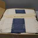 Boho Placemats 4/6/8 Set of Round Woven Placemat Macrame Style Bicolor Stitching Long Table Runner Farmhouse Rustic Natural Burlap Cotton for Kitchen Dining Table(6 Sets,Blue,12x72)