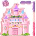 Princess Castle Pinata for Girl Birthday Party Supplies Pink Decorations Fairy Cardboard Castle Piñatas Games (Pink)