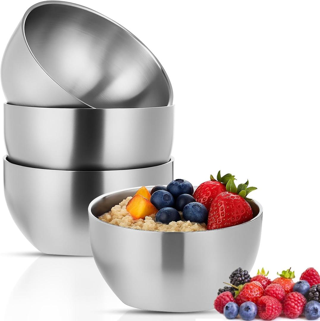 3 Pack 28 oz Stainless Steel Bowls, Double Wall Insulated Bowls 6 Inch Metal Bowl for Cereal Soup Ice Cream Eating