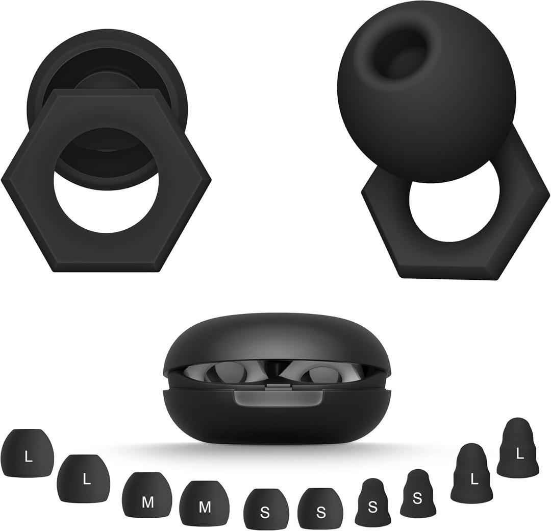 2 x Ear Plugs for Sleeping Noise Cancelling,Reusable Silicone Earplugs with Carrying Case,Ear Plugs for Noise Reduction for Sleep,Noise Sensitivity,Travel,Focus - 5 Pairs Ear Tips in S/M/L (1 Count (Pack of 2))