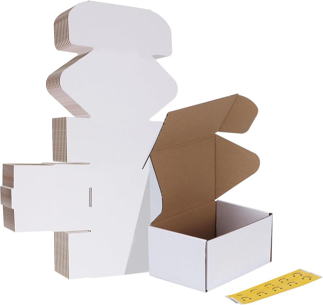 HORLIMER 10 Pack 6x4x3 Shipping Boxes, White Corrugated Cardboard Box for Mailing, Packaging, Small Business