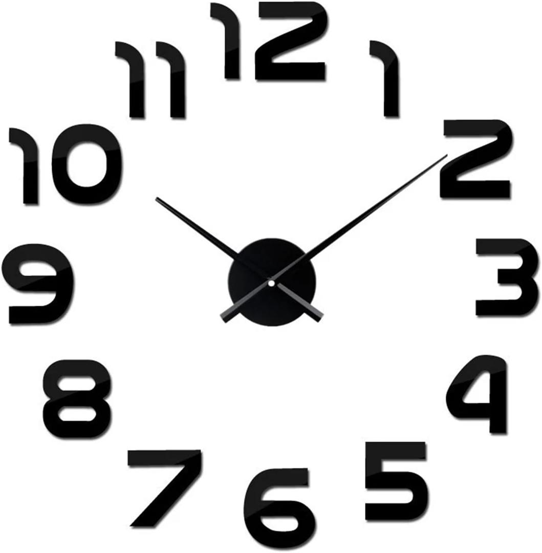 3D Wall Clock Large Mirror Clocks Stickers Living Room Accessories Decorative House On The for Living Room Office(Black,47in 100-120cm)