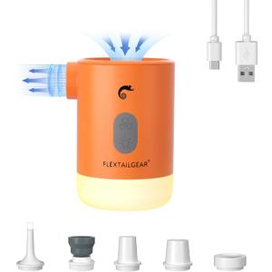 FLEXTAILGEAR 4.5kPa Air Pump for Inflatables, Portable Air Pump with Led Light, 3600 mAh Rechargeable Battery Air Mattress Pump Inflator Pump for Pool Floats Boats Sleeping Pads Inflatable Toys (Orange)