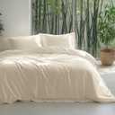 Bedsure 100% Viscose Derived from Bamboo Duvet Cover Queen Size - Lightweight Silky Cooling Comforter Cover Set for Hot Sleepers, PureWoven Breathable & Moisture-Wicking Bedding Set, Light Beige (Queen (90" x 90"))