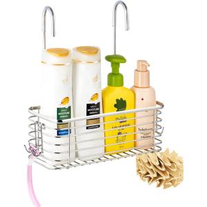 YQh hanging shower rack, bathroom storage rack, shampoo bracket, the back hook can be rotated, and can be hung on the faucet or Claw foot bathtubcross bar, 304 stainless steel rust proof and durable (single layer shelf)