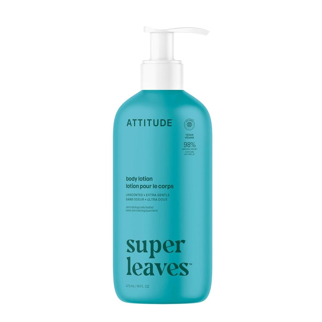 ATTITUDE Body Lotion, EWG Verified Moisturizer, Vegan Skin Care Products, Non-Greasy, Hydrating for Dry Skin, Cruelty Free, Extra Gentle, Unscented, 16 Fl Oz