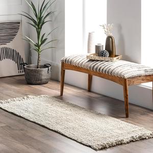 nuLOOM 2x14 Daniela Jute Tassel Hand Woven Area Rug, Off White, Solid Chunky Farmhouse Design, Natural Fiber, For Bedroom, Dining Room, Living Room, Hallway, Office, Entryway