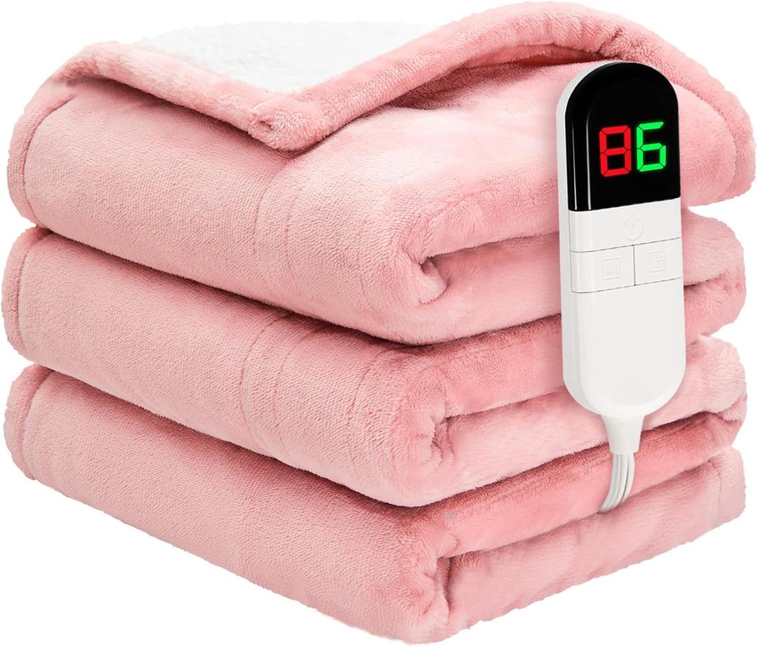 Heated Throw Blanket 50"60" - Premium Cosy Soft Electric Blanket with 6 Heating Levels,Fast Heating Flannel Sherpa Blanket for Bed & Couch - Auto Shut Off/Machine Washable Blanket (Pink)