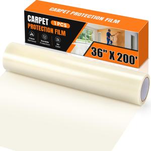 3mil Carpet Protection Film 36" x 200' ,self-adhesive plastic carpet protection film, easy to clean, remove and unfold, durable protective tape, effectively prevents surface stains and spills