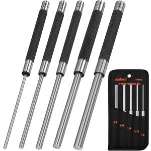 HORUSDY 5-Piece Roll Pin Punch Set, 8-Inch Carbon Steel Pin Punch Tool Kit (1/8" to 3/8") with Storage Pouch for Gunsmithing, Watch & Jewelry Repair