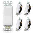 ELEGRP Matte White 3 Way Decorative Light Switch, 15Amp, 120-277 Volt, AC Decors Rocker Paddle Wall Switch Replacement, Self-Grounding, Residential and Commercial Grade, UL Listed (5 Pack) (Without Wall Plate)