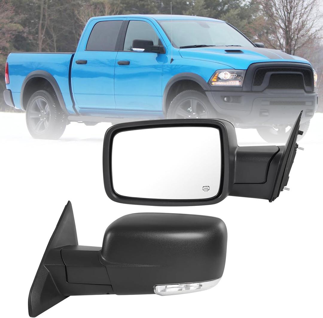 JDMSPEED Left Driver Side Door Mirror Compatible with Ram 1500 2009-2018 Ram 2500 3500 2010-2018 with Heated Power Glass Turn Signal Puddle Light(10 Pins)