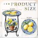 Cinnvoice Outdoor Side Table Round Small Mosaic Patio Accent Indoor End Plant Coffee Tea Table for Yard Patio Porch Garden Living Room, Bedroom(Lemon Style,14 Inch)