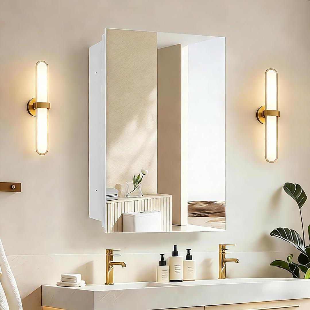16 x 26 inch Bathroom Medicine Cabinet, Mirror Cabinet with Single Door & Removable Shelves, Surface Mount or Recess Installation, Medicine Cabinets for Bathroom