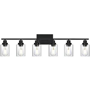 Wanluce 6 Light Bathroom Vanity Light Black, Bathroom Lighting Fixtures Over Mirror with Clear Glass Shades, Farmhouse Vanity Lights Modern Wall Sconces Light Fixtures for Bedroom Living Room