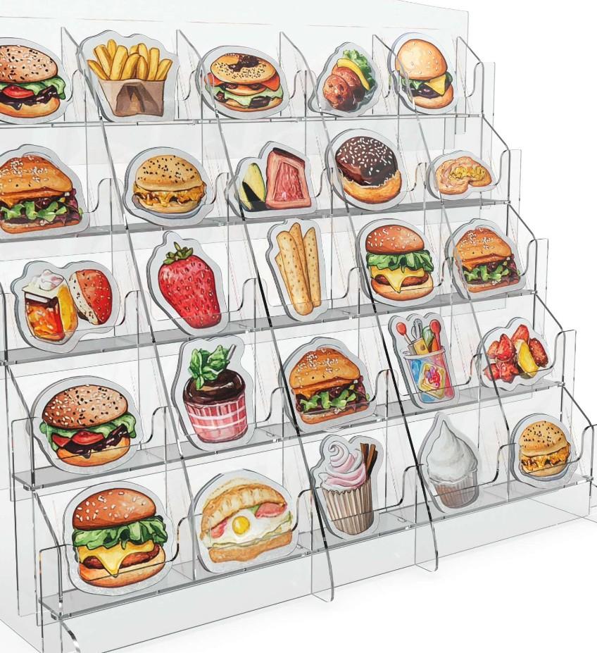 Acrylic Sticker Display Stand with Curved Pockets for Big  Stickers- Brochure Holder with Customizable Space - On the Go Display Stands for Vendor Events - Ideal for Small Business Vendors (Large)