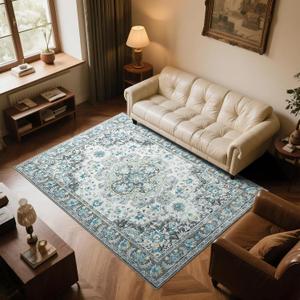 5x7 Area Rug for Living Room, Machine Washable Rugs with Non-Slip Backing for Bedroom, Vintage Throw Rugs Low Pile Carpet for Dining Room Kitchen Office Home Decor, Grey