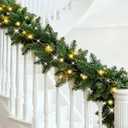 Prelit Christmas Garland, 50 LED Battery Operated Christmas Garland with Lights, 9FT Lighted Christmas Garlands for Stairs Mantel Door Outdoor