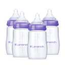 Lansinoh Anti-Colic Baby Bottles, BPA-Free Plastic, 8 Ounces, 4 Count, Medium Flow Nipples (Size M), Breastfeeding Bottle with Natural Wave Design