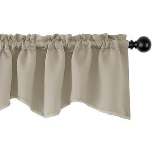 Deconovo Scalloped Window Valance, Kitchen Valances for Windows, Farmhouse Curtain, Rod Pocket Blakcout Short Curtains for Living Room, Bedroom, Bathroom, Cafe, 42x18 Inch, 1 Panel, Light Beige