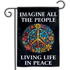 MAIANEY 12"x18" Imagine All The People Living Life In Peace Garden Flag Inspirational Motivational Floral Peace Sign Flag Be Kind Positive Gifts Outdoor Decorations Yard House Patio Porch Double Sided