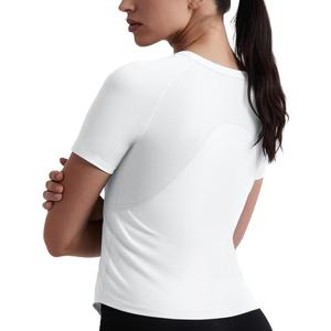 Breathable Workout Tops for Women Lightweight Athletic Short Sleeve Shirts Gym Outdoor Running Back Mesh and Curved Panel (US, Alpha, Large, Regular, White)