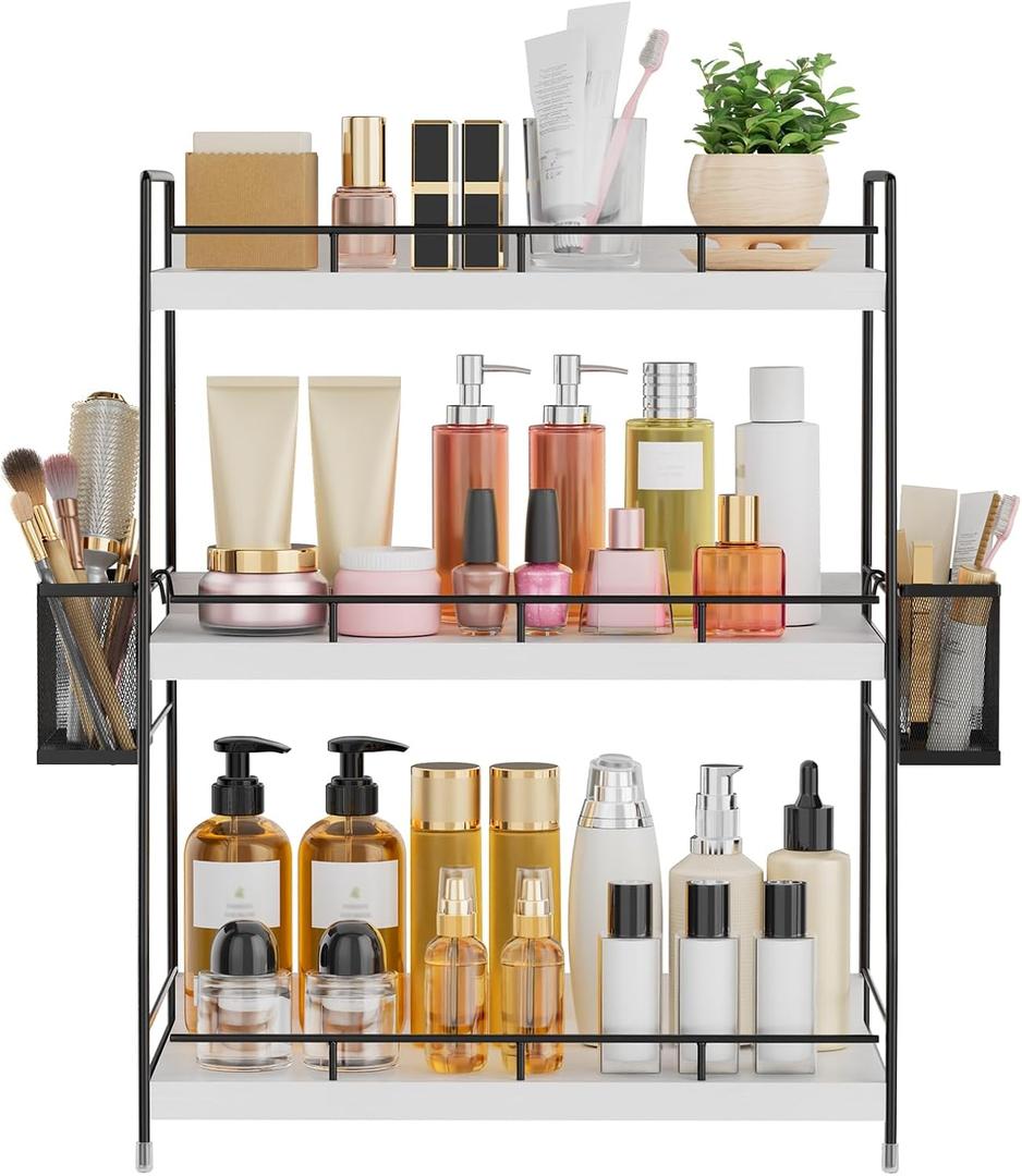 Bathroom Counter Organizer,Bathroom Countertop Organizer with Baskets,Vanity Organizers,Counter Shelf,Countertop Storage, Makeup Organizers(White), 3 Tier