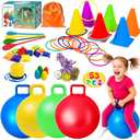 JOY SPOT! Carnival Outdoor Games Combo Set for Kids, 18 Inch Hopper Balls with Handles, Ring Toss, Bean Bags, Egg Spoon Relay Race, Fun for Backyard, Field Day, School, Birthday Parties, Family Events