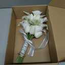 Floral Bouquet 10 Artificial Calla Lilies with 8 Artificial Tulip Flowers, Bridesmaid Bouquet with Wedding Ceremony Festivals Anniversary Bridal Rehearsal Party Bar Table Decor (White)