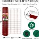 Red PVC Coated Welded Wire Fence 36 Inch x 50 Foot, 2 Inch x 3 Inch 16GA, Garden Border Fencing Roll Vinyl Coating Metal Wire Mesh for Yard Vegetable Plant Protection Poultry Netting
