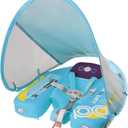 Mambobaby Baby Pool Float with Canopy & Tile, Kalolary Non-Inflatable Baby Swim Float Infant Swim Trainer Ring Toddler Pool Float with Adjustable Strap for 3-24 Months Age Boys Girls (Blue Car)