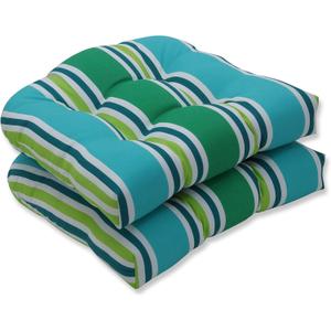 Pillow Perfect Stripe Indoor/Outdoor Chair Seat Cushion, Tufted, Weather, and Fade Resistant, 19" x 19", Blue/Green Aruba, 2 Count