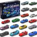 Toys Cars 18-Pack, 1:64 Scale Die-Cast Metal Vehicles Set, Includes Pickup, Racing Cars,Sports Cars for Display or Play, Great Gift for Kids Age 3 Years and Up (18 Pack)