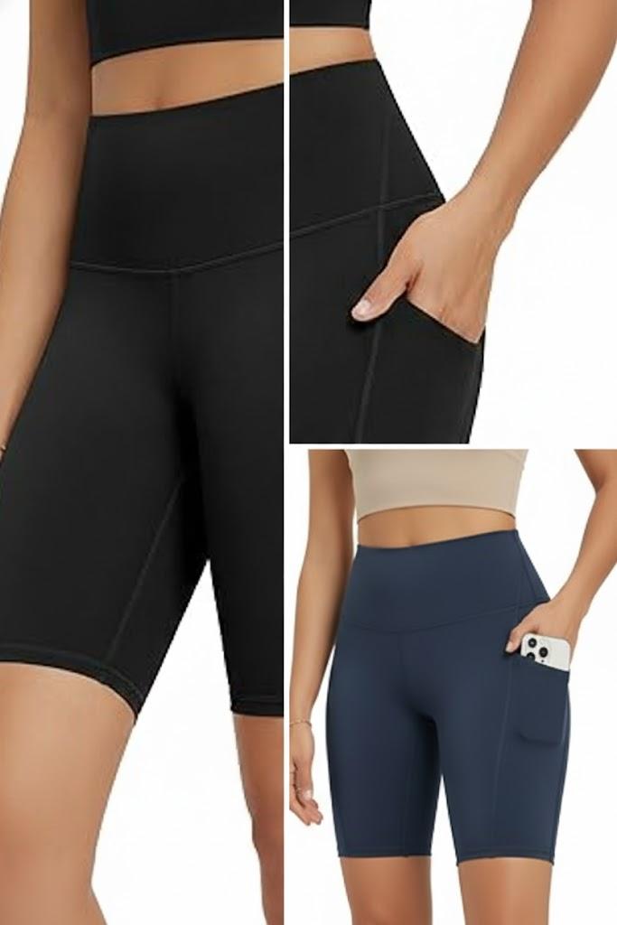 ODODOS High Waist Workout Shorts with Pockets for Women 6"/8" Inseam Tummy Control Gym Athletic Biker Shorts Size S